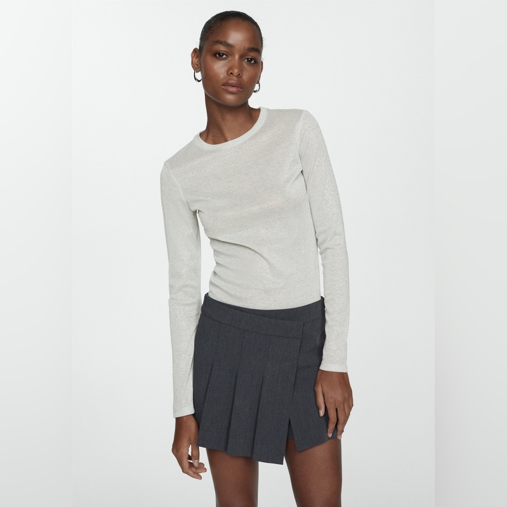 MANGO LONG-SLEEVED LUREX T-SHIRT - SILVER SIZE SMALL (NEW WITH TAGS)